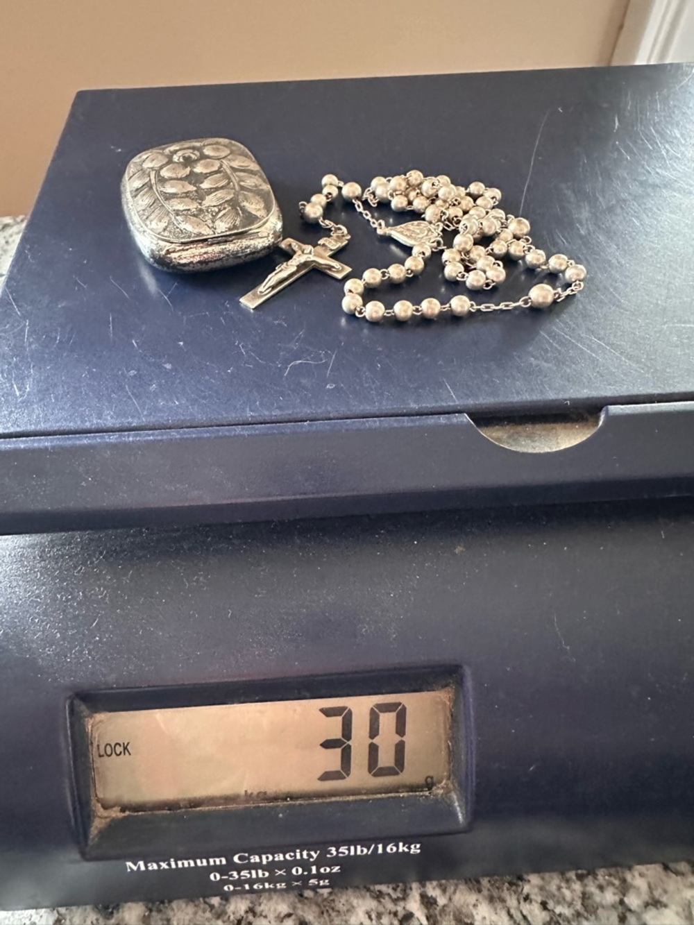 Sterling Silver 1930s Rosary Beads in matching Sterling Silver Floral Box 30gm - Picture 11 of 16